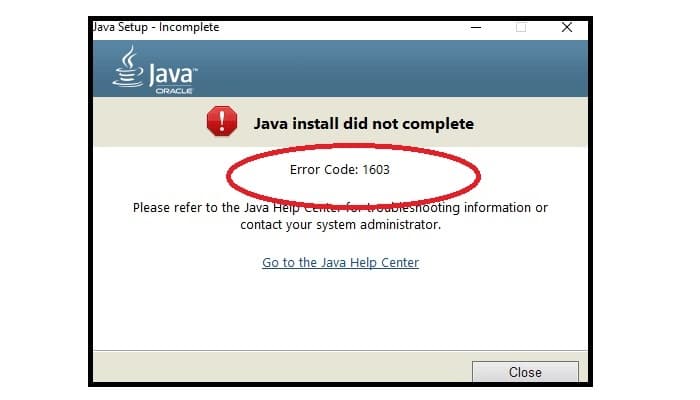 Código de error 1603 Java